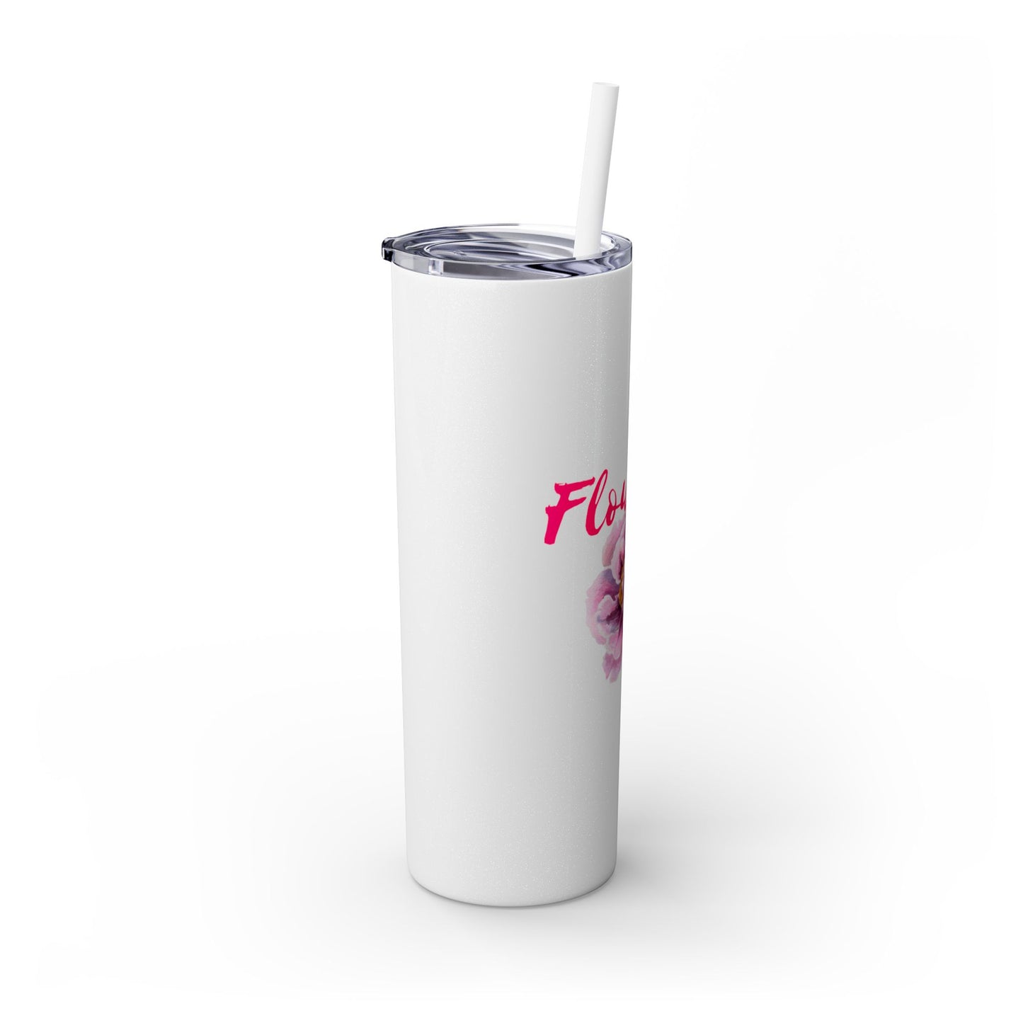 Flourish Flower Skinny Tumbler with Straw - 20oz Personalized Drinkware
