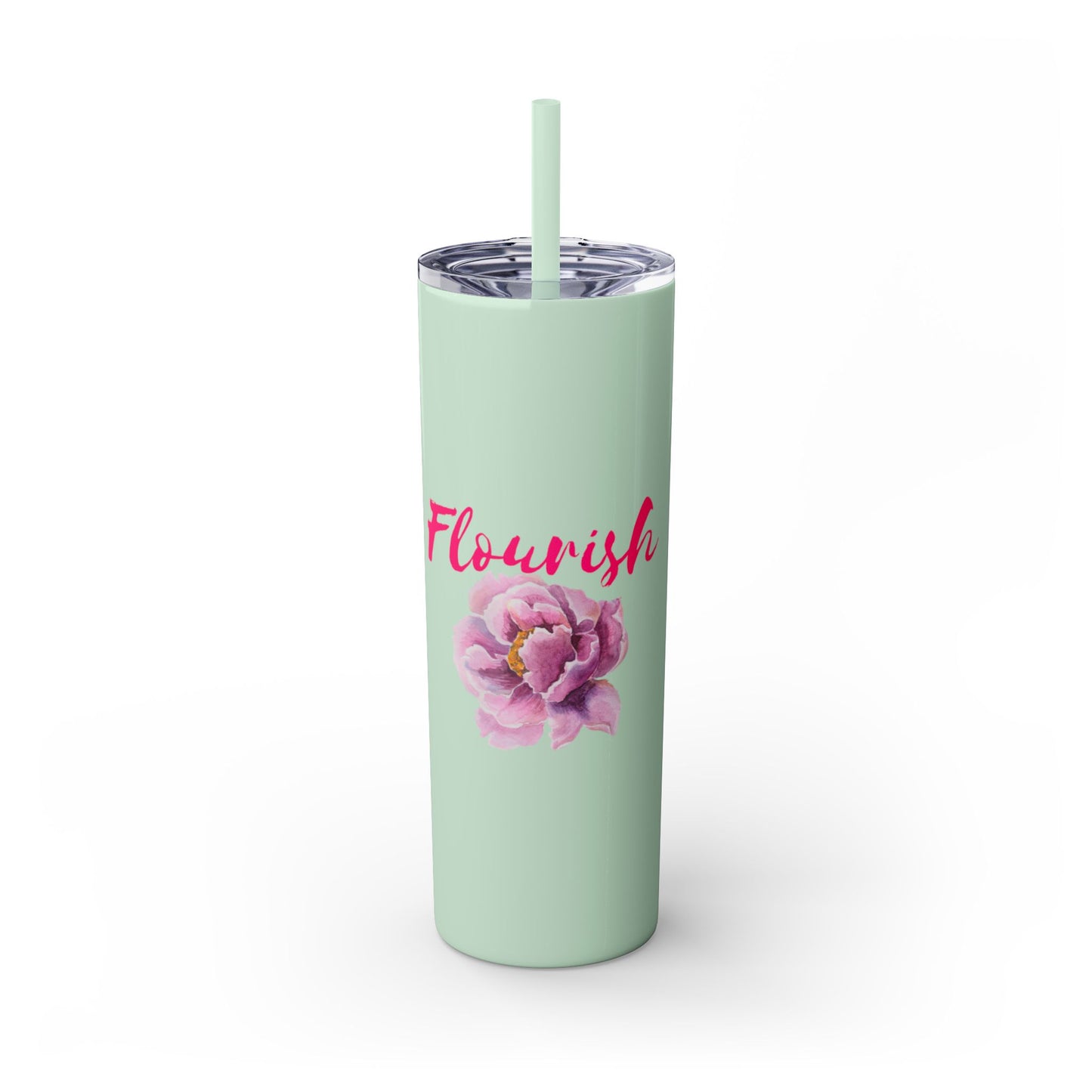 Flourish Flower Skinny Tumbler with Straw - 20oz Personalized Drinkware