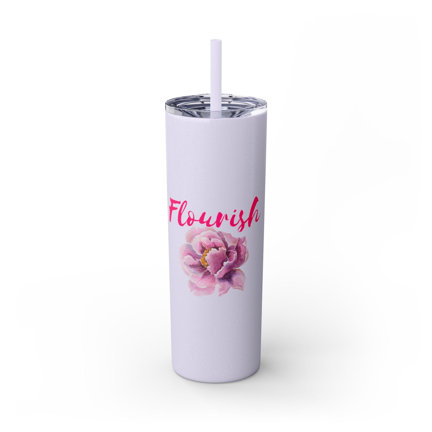 Flourish Flower Skinny Tumbler with Straw - 20oz Personalized Drinkware