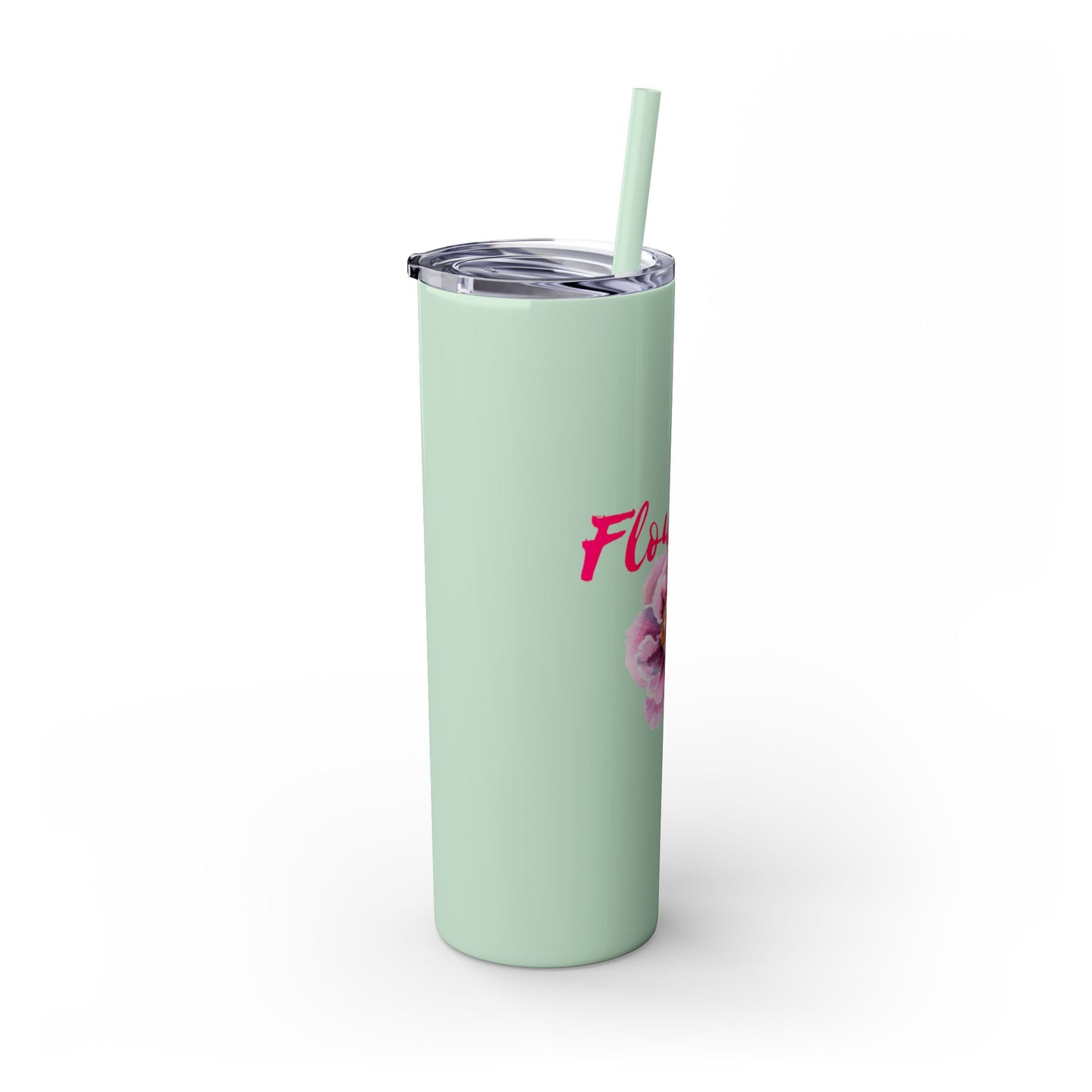 Flourish Flower Skinny Tumbler with Straw - 20oz Personalized Drinkware