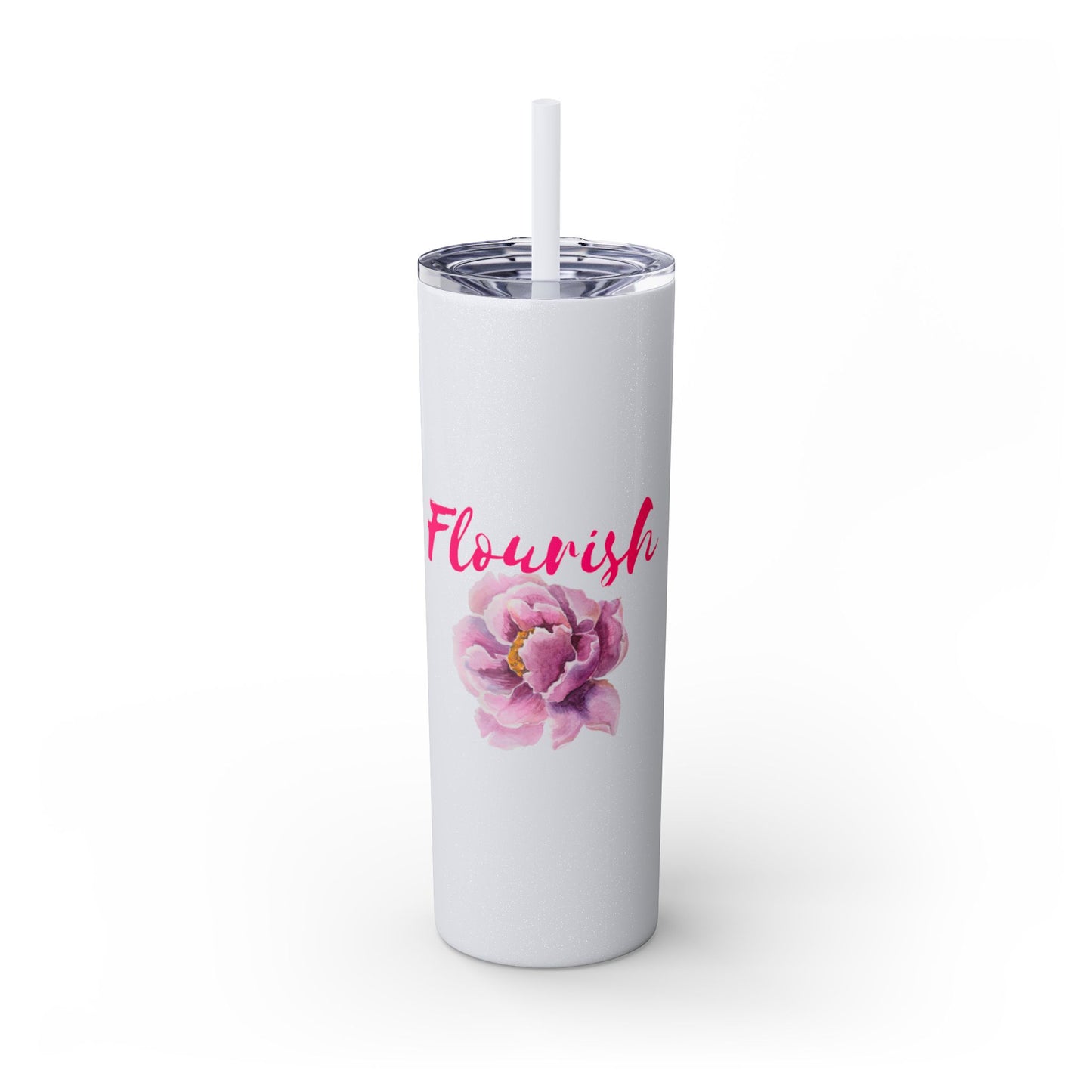 Flourish Flower Skinny Tumbler with Straw - 20oz Personalized Drinkware