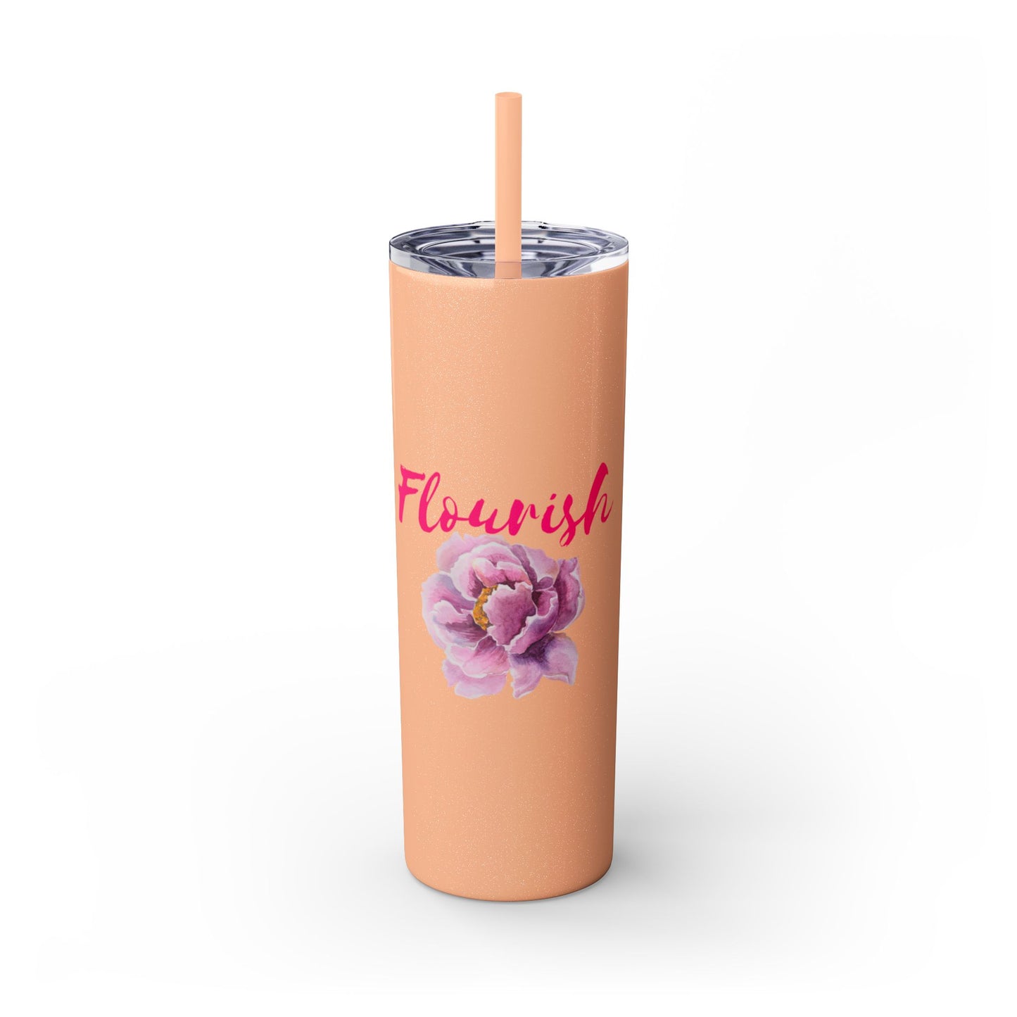 Flourish Flower Skinny Tumbler with Straw - 20oz Personalized Drinkware