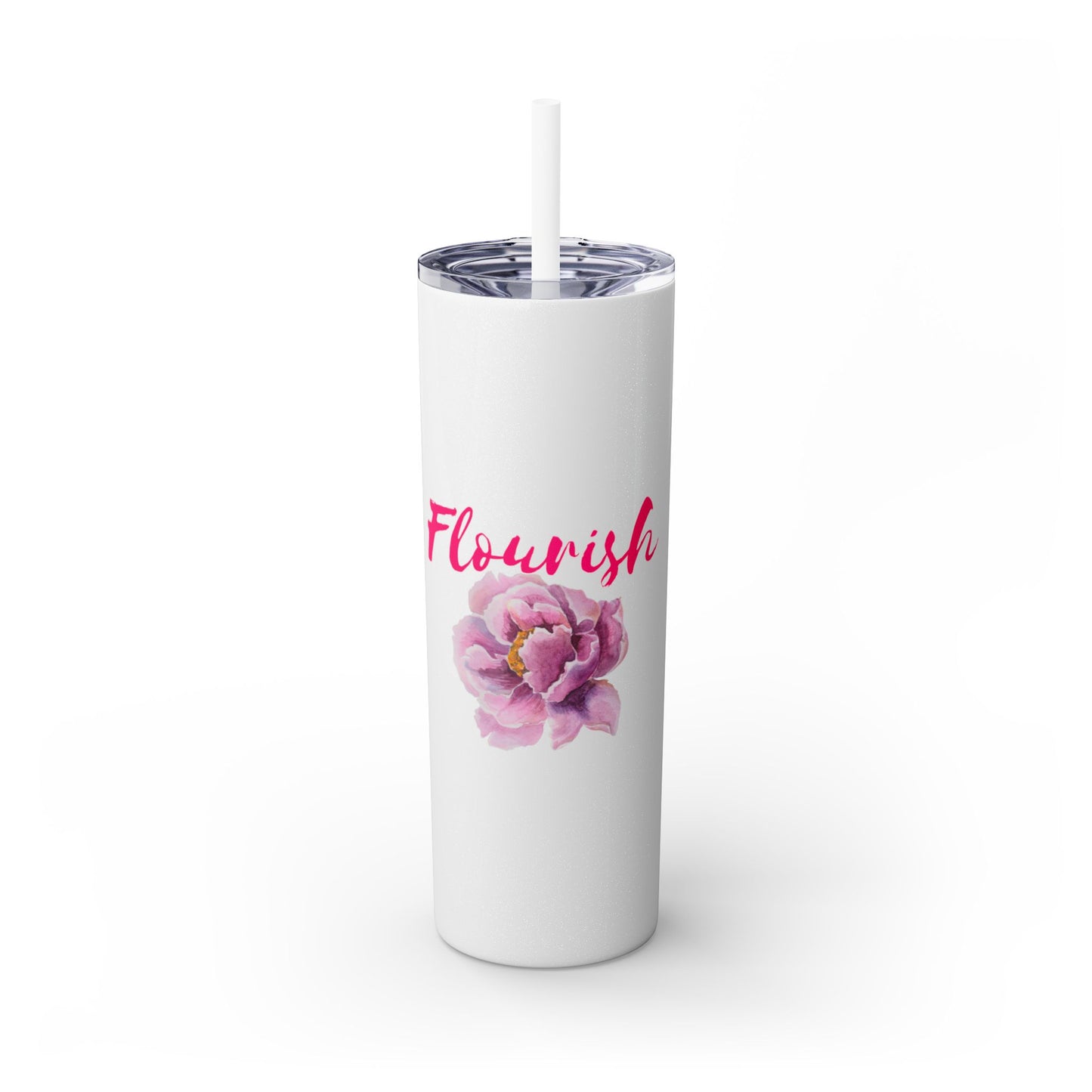 Flourish Flower Skinny Tumbler with Straw - 20oz Personalized Drinkware