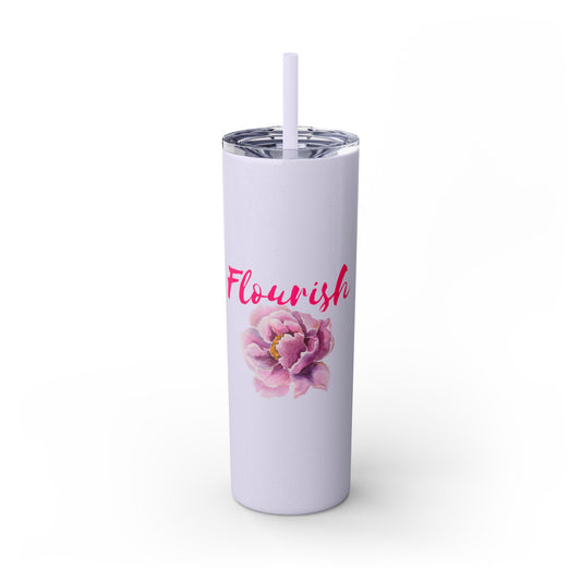 Flourish Flower Skinny Tumbler with Straw - 20oz Personalized Drinkware